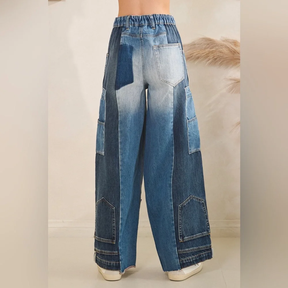 Oli & Hali Patchwork Wide-Leg Denim Pants - Blue - Picture 6 of 6
